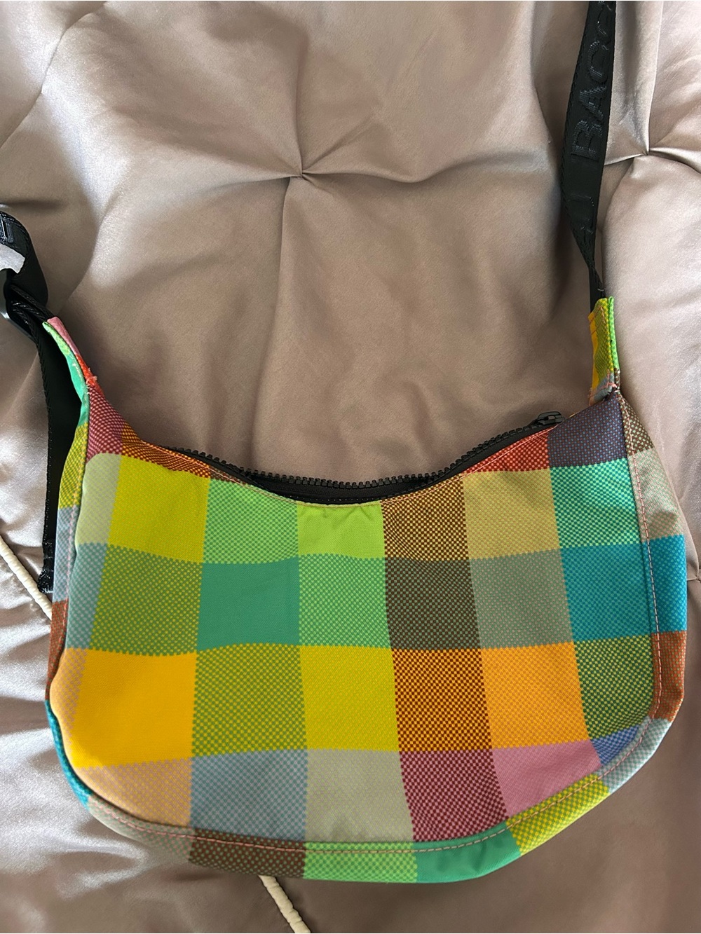 BAGGU Madras Small Crescent Bag